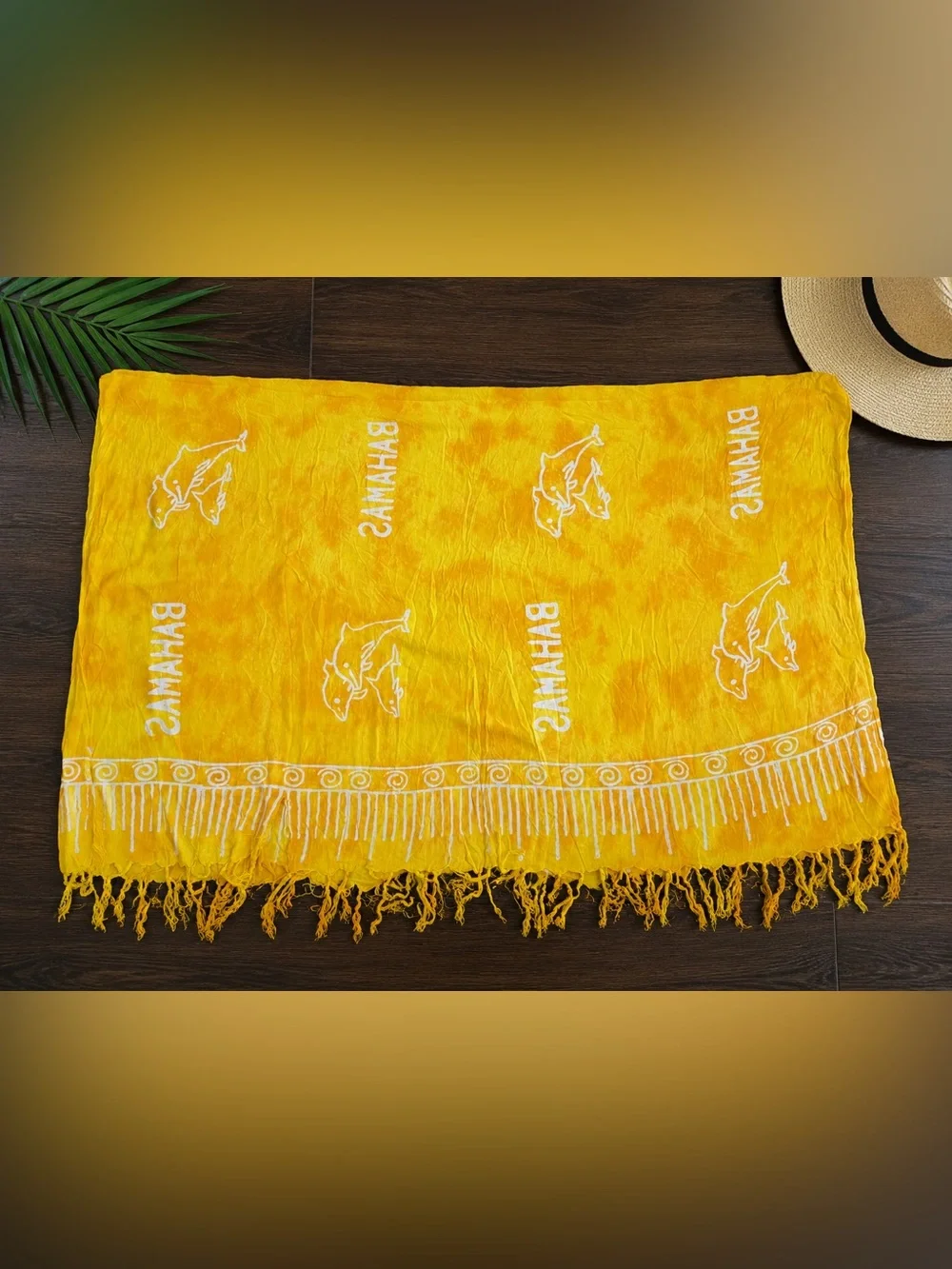 Bahamas Yellow Tie-Dye Fringe Sarong Beach Cover-Up Wrap 30X60